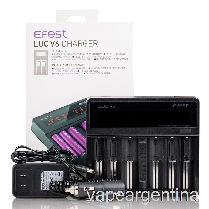 Efest Luc V6 Cargador Universal Lcd De 6 Bahías Vape Descartable