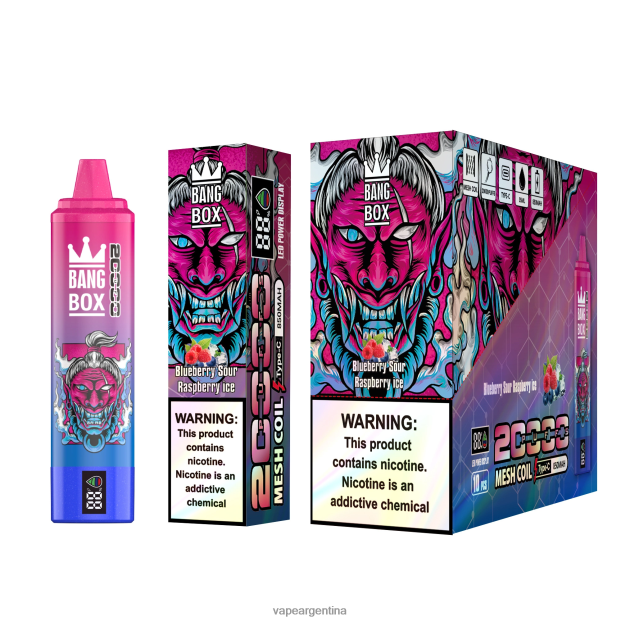 Bang Box Pantalla inteligente de 20000 inhalaciones arándano frambuesa agria hielo R4B24T55 - Vape Desechable Argentina